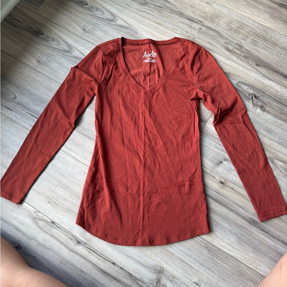 Dark Red Fitted Long Sleeve Tshirt